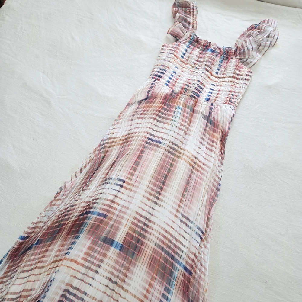 Greylin Plaid Ruffle Sleeve Dress Rouching Womens Small - Picture 3 of 13